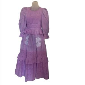 Meadows Pineapple Dress in Lavender Cottagecore Organic Cotton Sz S
